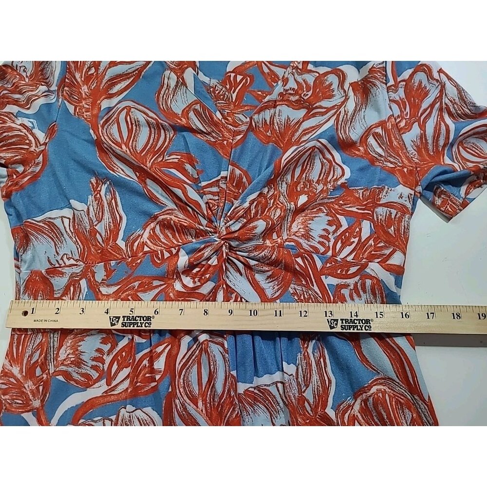 Soft Surroundings Maxi Dress L Blue Red Floral Twist Front Empire Soft Knit - Picture 13 of 14